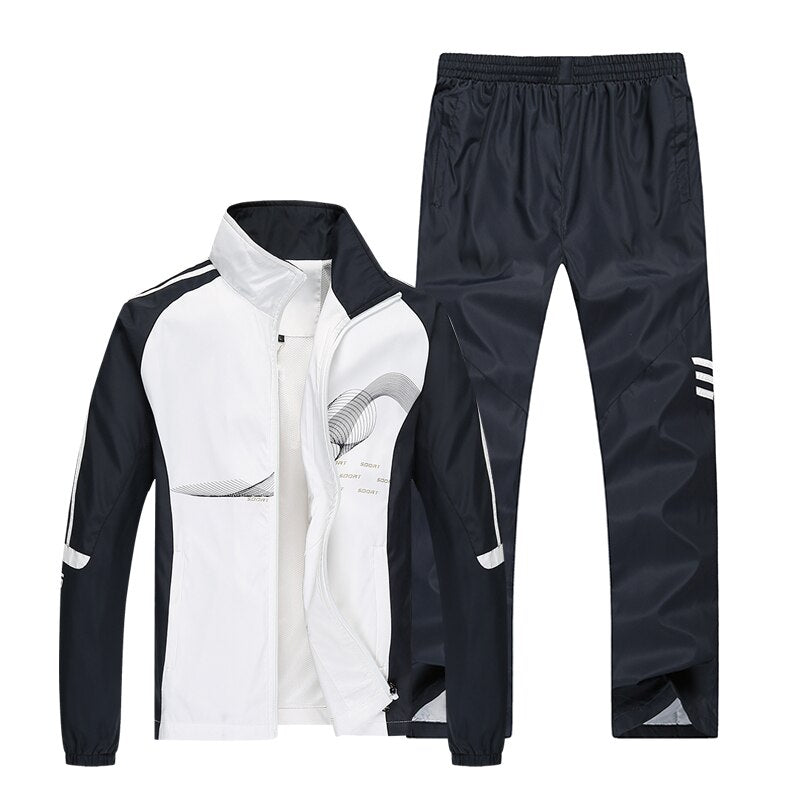 Men Sportswear New Spring Autumn Tracksuit High Quality Sets Jacket Pant Sweat wear - lecapmode