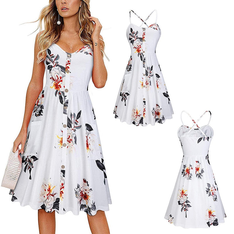 Sexy V Neck Floral Print Boho Beach Sling A Line Mini Woman Wrap Dress - lecapmode