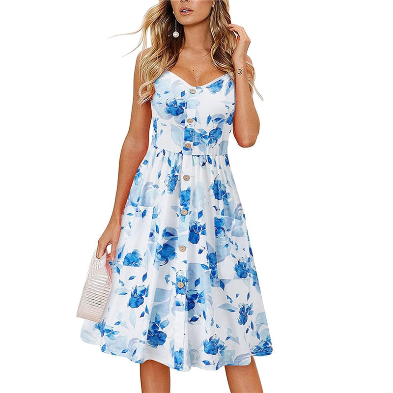 Sexy V Neck Floral Print Boho Beach Sling A Line Mini Woman Wrap Dress - lecapmode