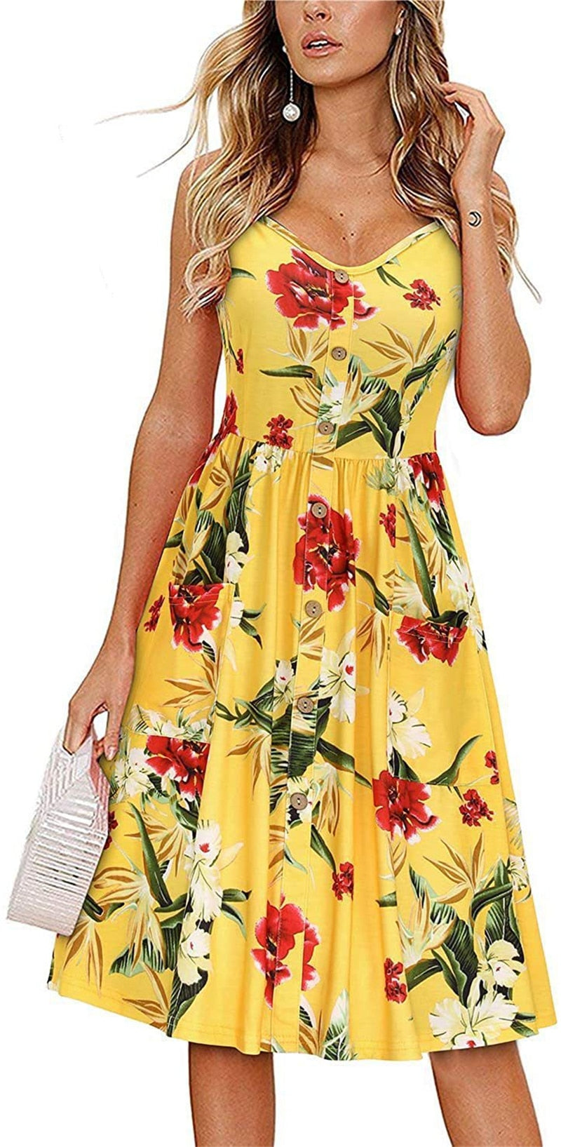 Sexy V Neck Floral Print Boho Beach Sling A Line Mini Woman Wrap Dress - lecapmode